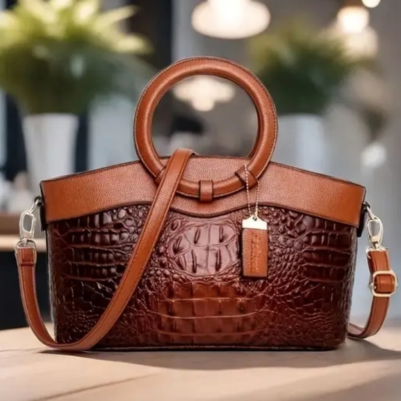 Handbags - NEW Crocodile Leather Circular Ring Hobo Handbag